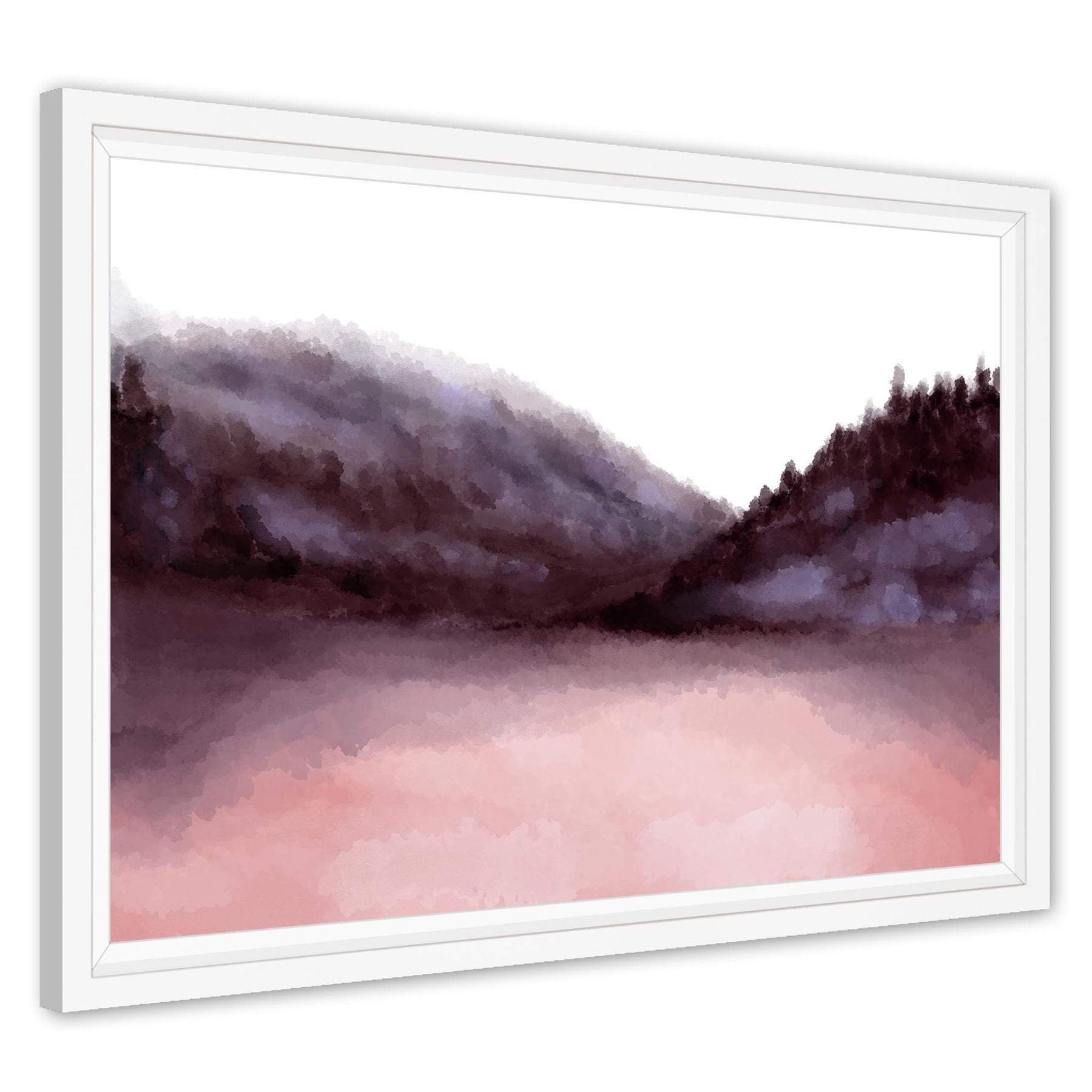 Landscape Framed Wall Art Print Pink Watercolour Mountains and Etsy