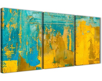 Mustard Yellow and Teal Turquoise Abstract Canvas Picture