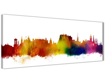 Edinburgh Skyline Print on Canvas - Framed Wall Art Picture - Panoramic City Artwork - Huge 94cm x 30cm Wide Landscape