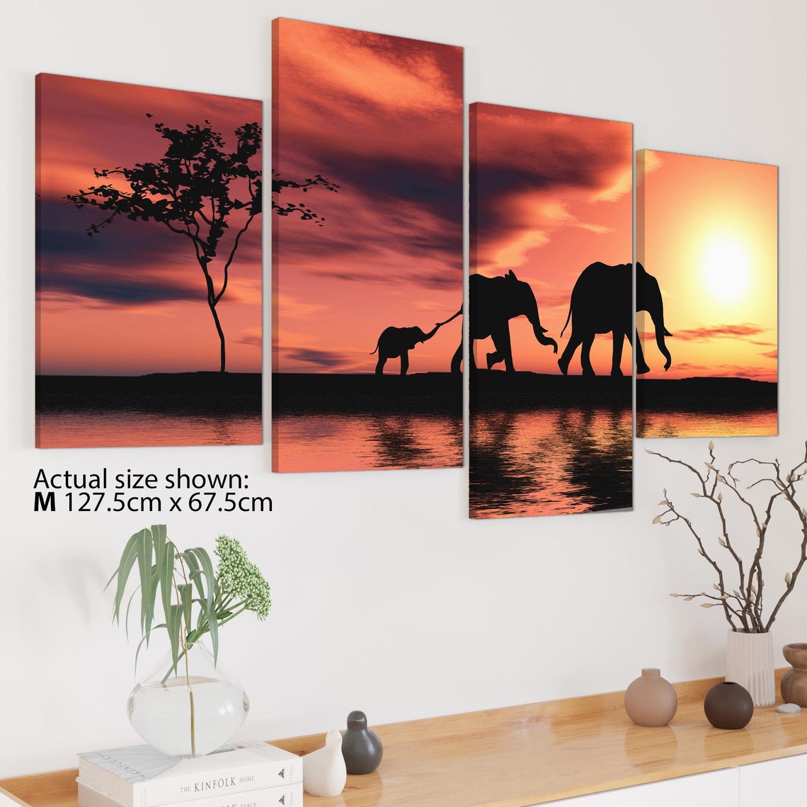 African Sunset Elephants Landscape Canvas Wall Art Print - Etsy UK