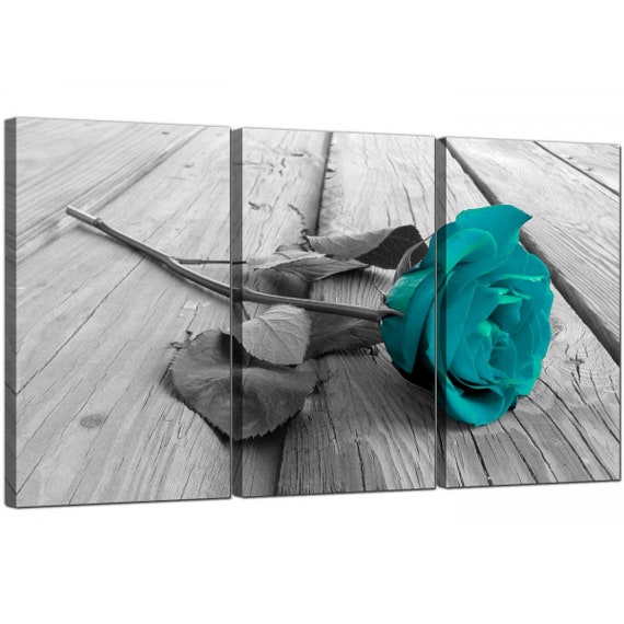 Teal Rose Grey Black White Flower Floral Canvas - Etsy UK