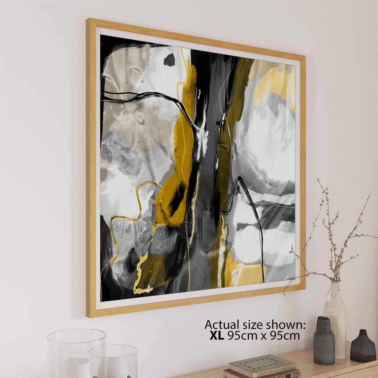 Abstract Mustard Grey Watercolour Framed Wall Art Print Etsy