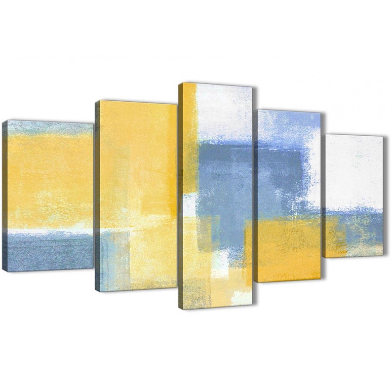 Mustard Yellow and Blue Abstract Canvas Wall Art Print Etsy