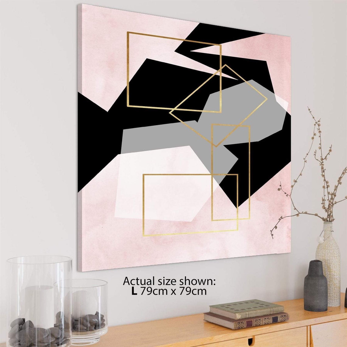 Abstract Canvas Wall Art Print Pink Black Etsy