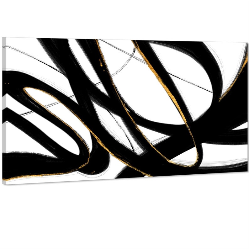 Abstract Black and White Yellow Swirls Brushstrokes Canvas Art Etsy UK