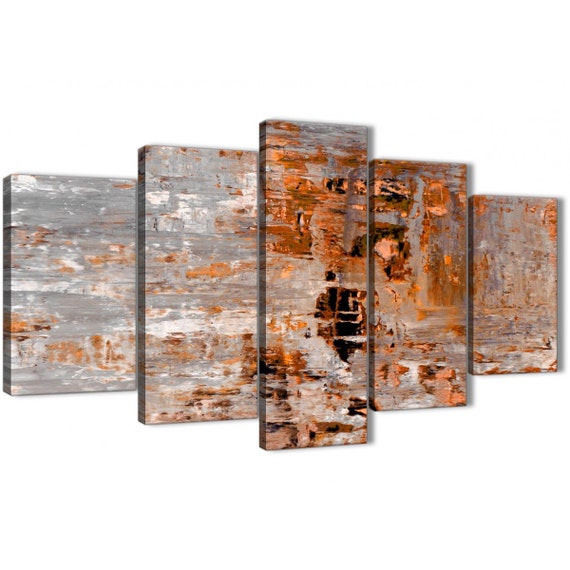 Abstract Burnt Orange Grey Painting Wall Art Print Canvas Etsy