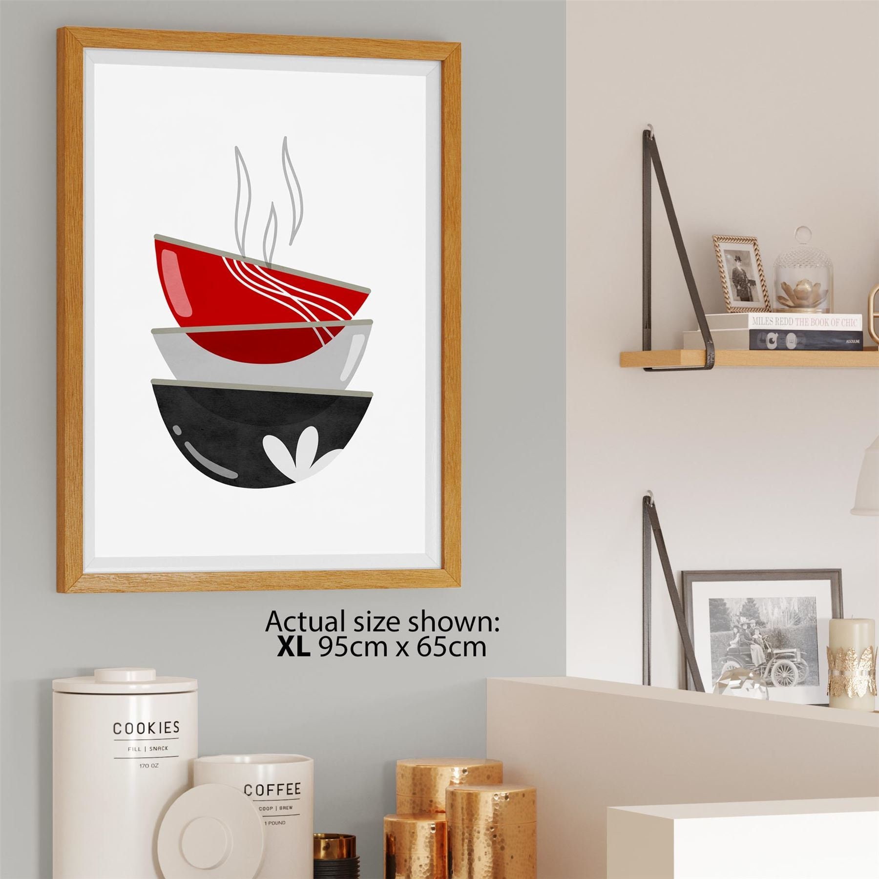 Kitchen Framed Wall Art Picture Coffee Cups Red Grey Etsy UK