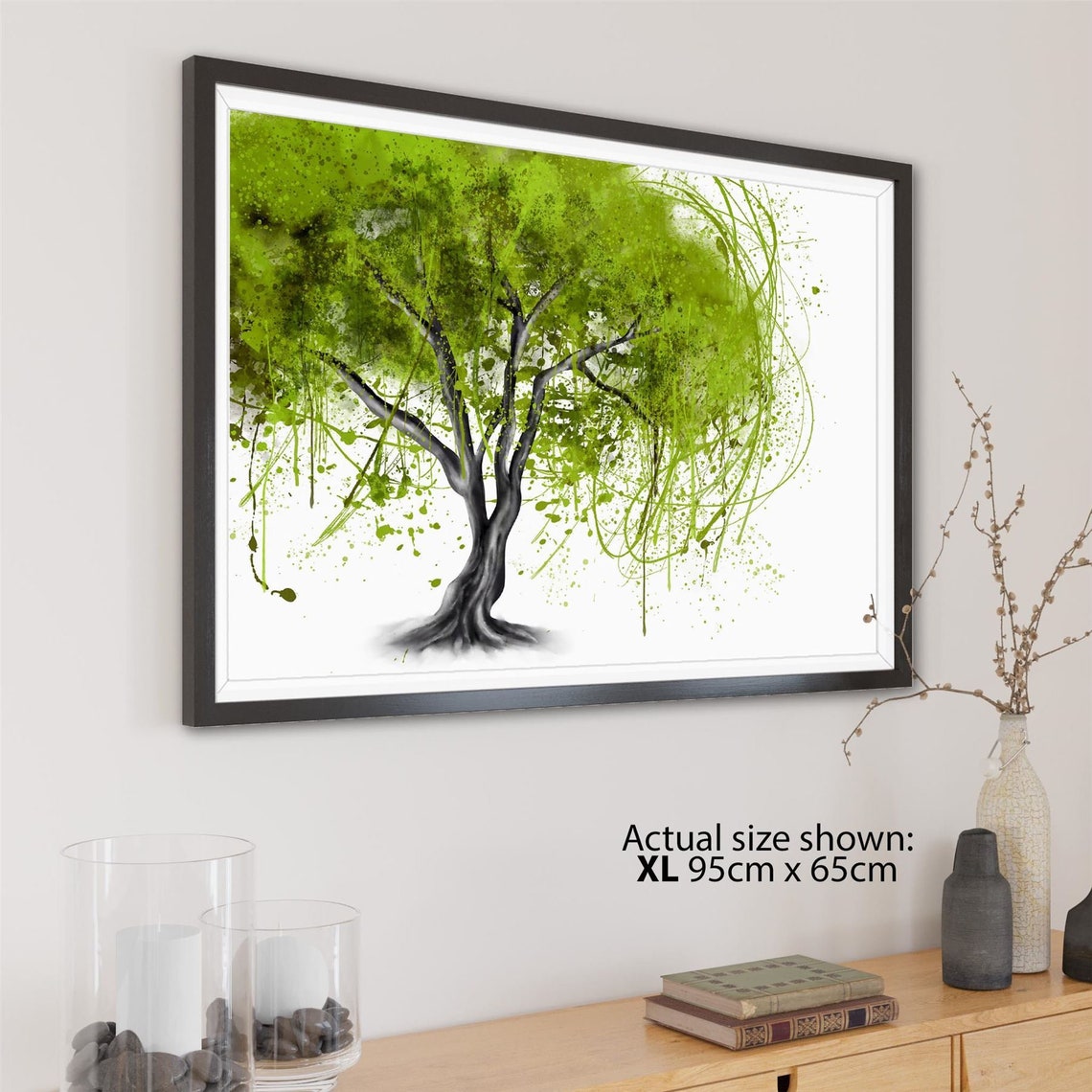 Painted Trees Framed Wall Art Picture Green Black - Etsy UK