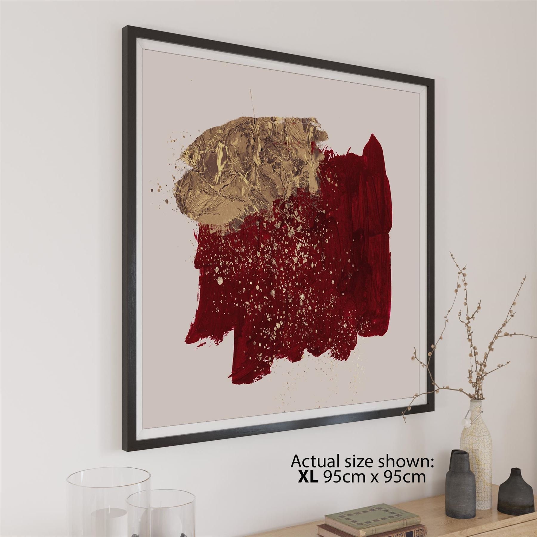Abstract Red Gold Painting Framed Wall Art Print Etsy