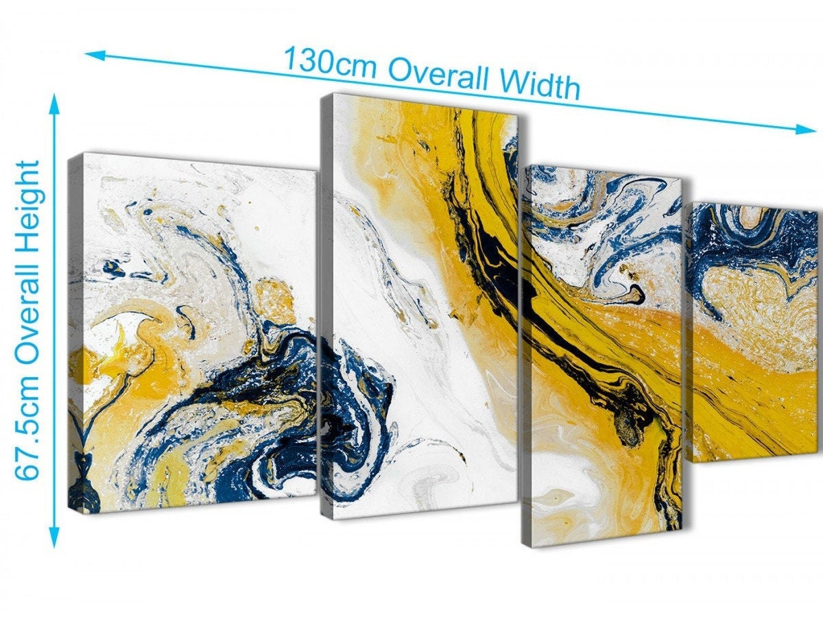 Mustard Yellow and Blue Swirl Abstract Canvas Wall Art Print Etsy