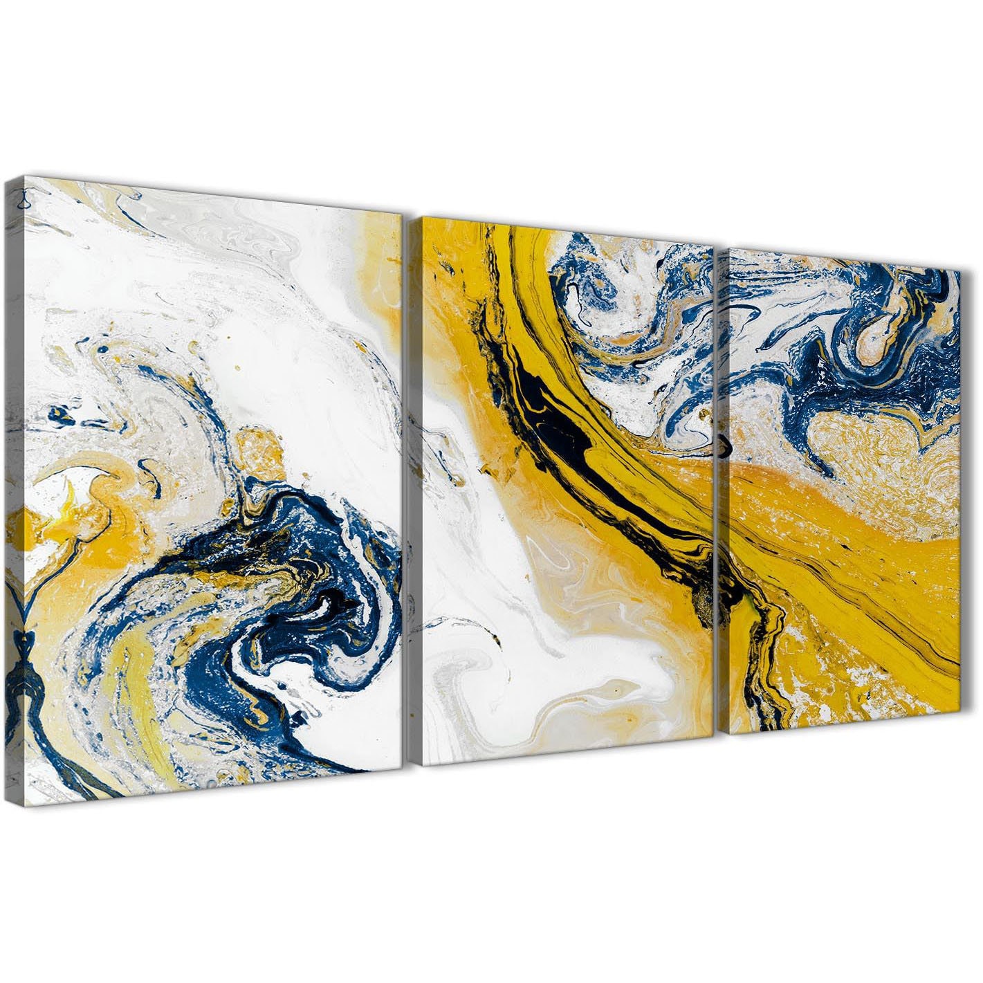 Mustard Yellow and Blue Swirl Living Room Canvas Pictures Accessories