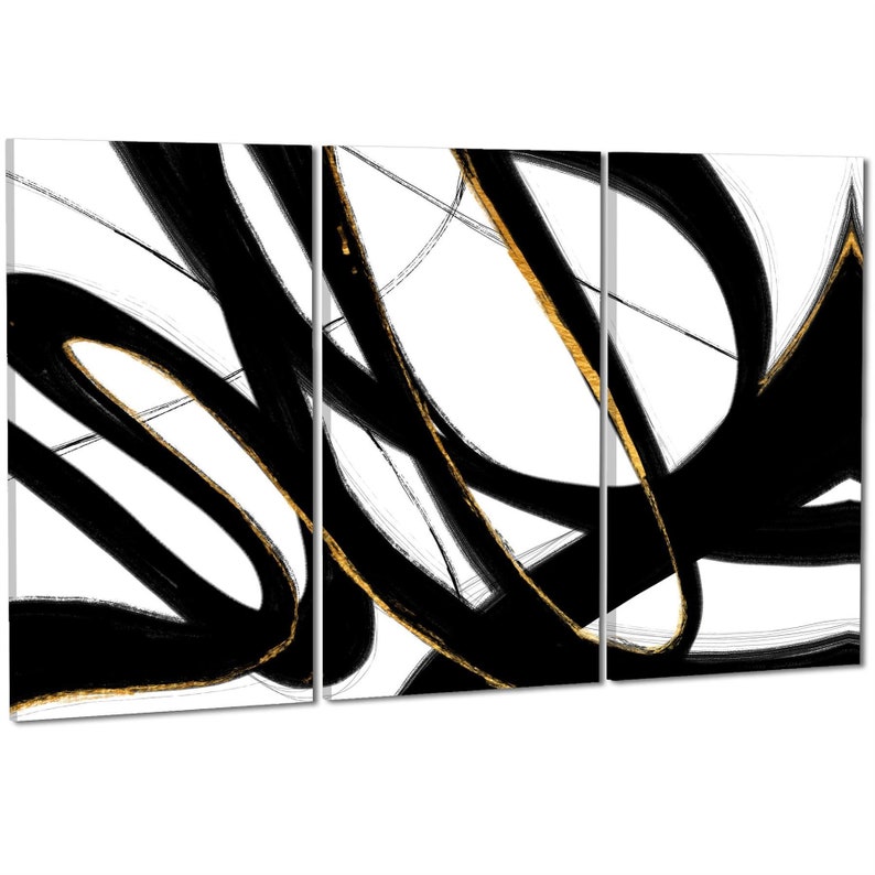 Abstract Black and White Yellow Swirls Brushstrokes Canvas Art Etsy UK