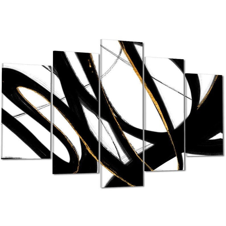 Abstract Black and White Yellow Swirls Brushstrokes Canvas Art Etsy UK