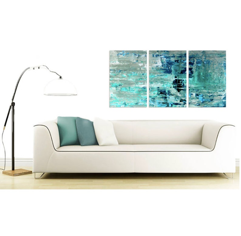 Abstract Turquoise Teal Blue and Grey Painting Wall Art Print Etsy