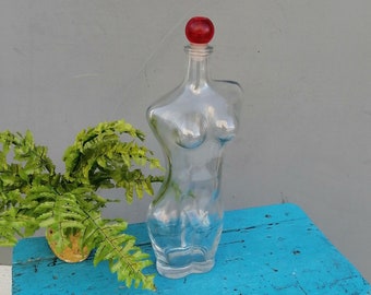 Vintage glass flower vase, Female ghost glass drink bottle, Unique decor, Table decor, Primitive decor, Unique bottle, Vintage cabinet