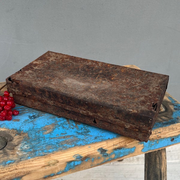 Antique Rusty Metal Filing Box, Time Hole Box, Starting primitive decor, Table Decor, Gift from Ukraine, Patio Decor, Shabby Chic