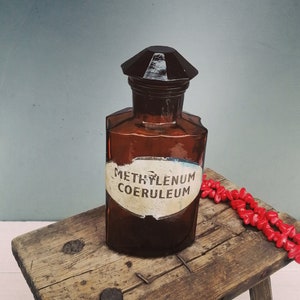 Large bottle of a pharmacist, Original label, A vase for flowers, Table decor, Medical jar, Brown bottle, Antique apothecary, Brown glass