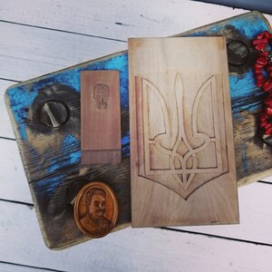 Three wooden plaques, Collection plaques, Gift from Ukraine, Handmade,Ukrainian trident, Unique pattern, Shevshchenko and trident, Vintage