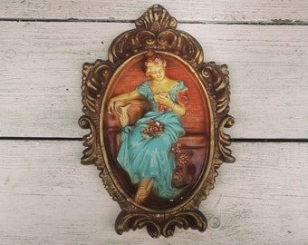 Vintage Wall Plaque, Wall Antique Bas-relief, Wall Molding, Unique Vintage Decor, Vintage Decor, Patio Decor, Girl with Book, Wall Decor