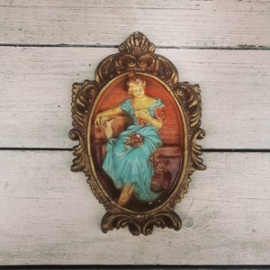 Vintage Wall Plaque, Wall Antique Bas-relief, Wall Molding, Unique Vintage Decor, Vintage Decor, Patio Decor, Girl with Book, Wall Decor