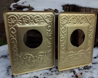 Vintage Lining Under the Power Outlet or Switch, Made in USSR, Frame Decorative Copper, Brass Covers, Rocker Switch Plates, Floral Ornament.