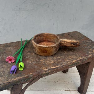 Bol en bois ancien, tasse en bois, mortier en bois, ustensiles en bois, seau ancien, bol en bois rustique avec poignée, décoration de ferme, mortier vintage