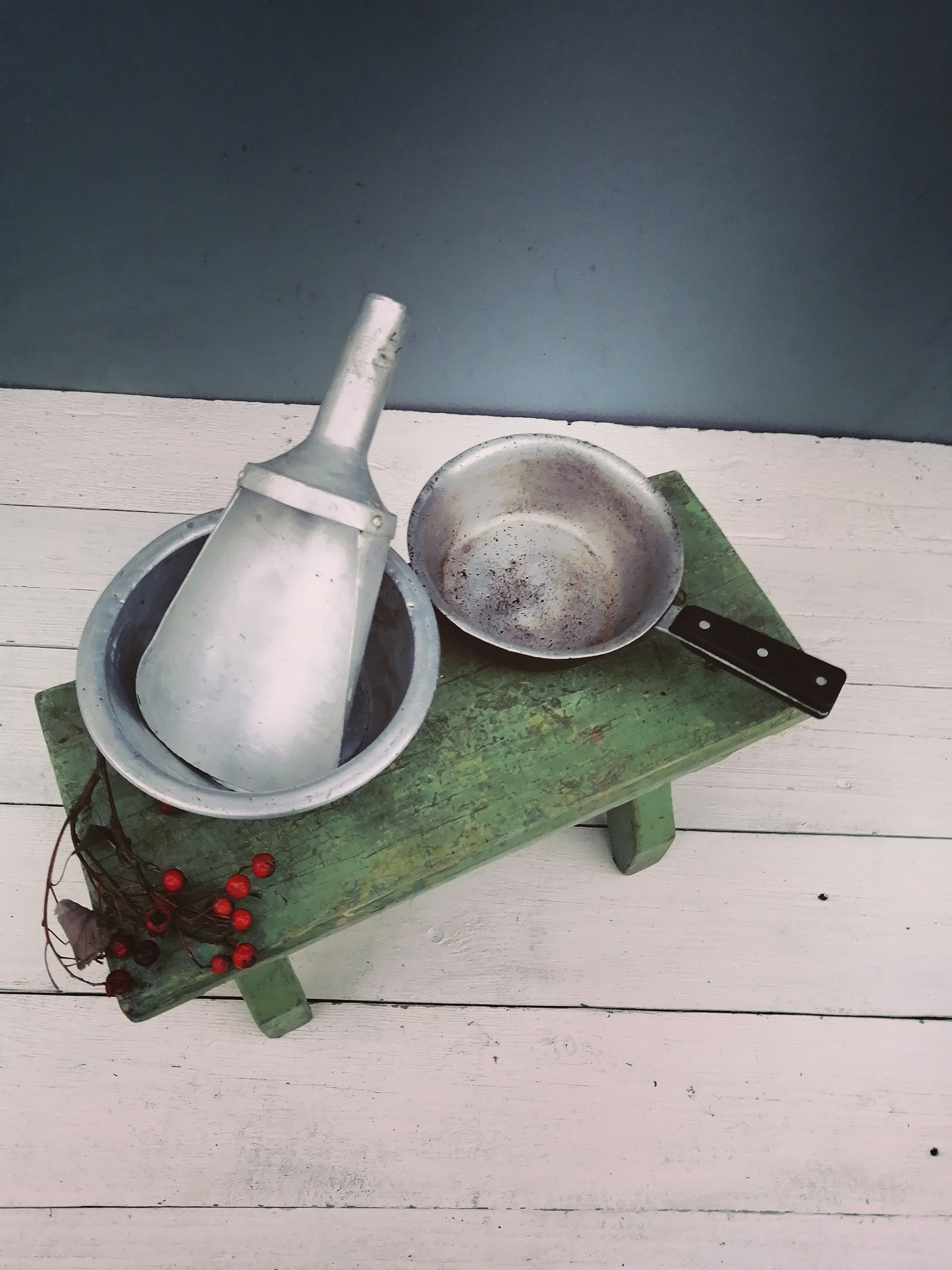 Vintage Aluminum Ladle Frying Pan and Plate Vintage Etsy