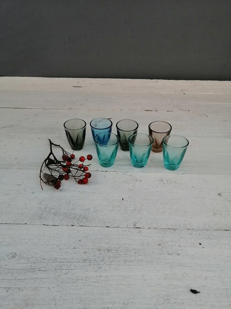 Glassware Holiday decor Vintage glasses Home decor Glasses of different colors Soviet era Glass glasses Set of 7 vintage glasses