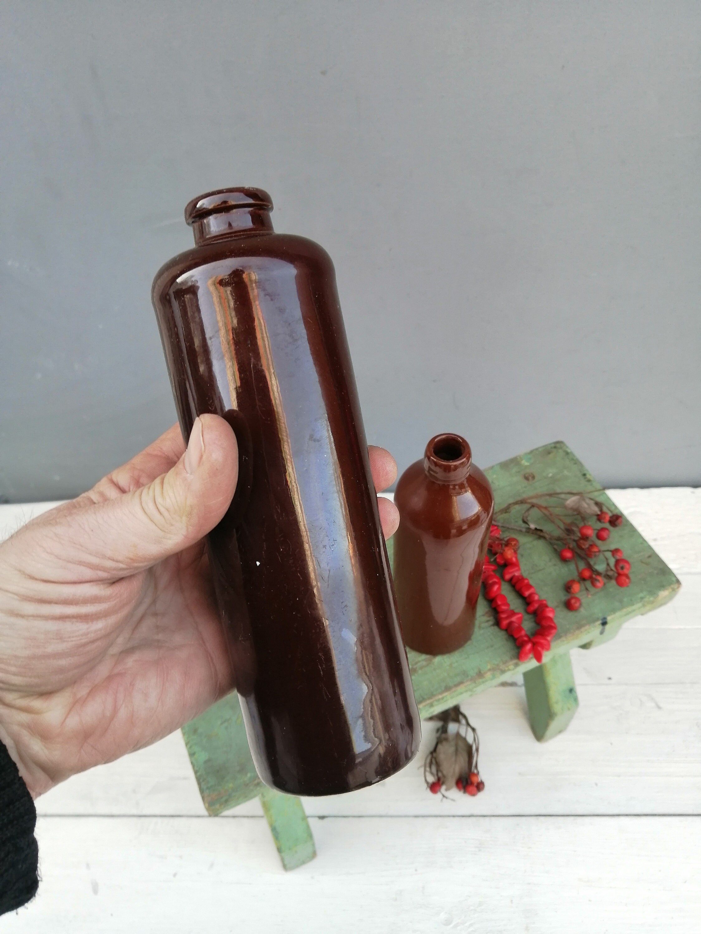 Vintage Ceramic Bottles Glossy Brown Ceramic Bottle Etsy