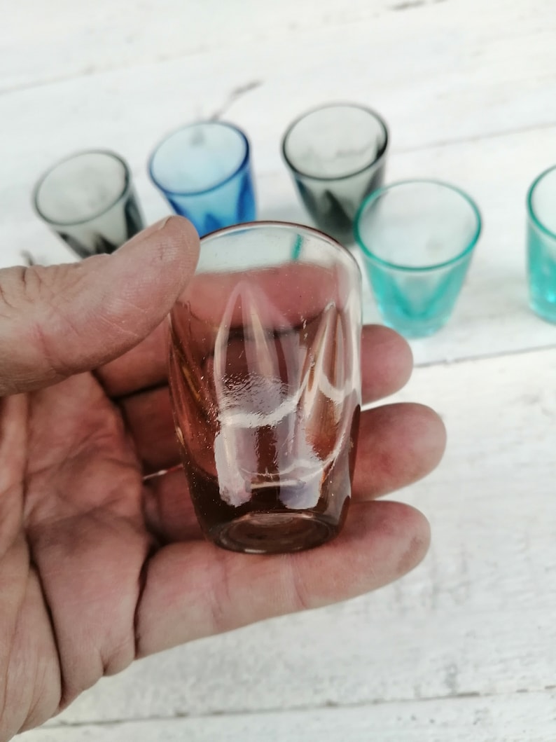 Glassware Holiday decor Vintage glasses Home decor Glasses of different colors Soviet era Glass glasses Set of 7 vintage glasses