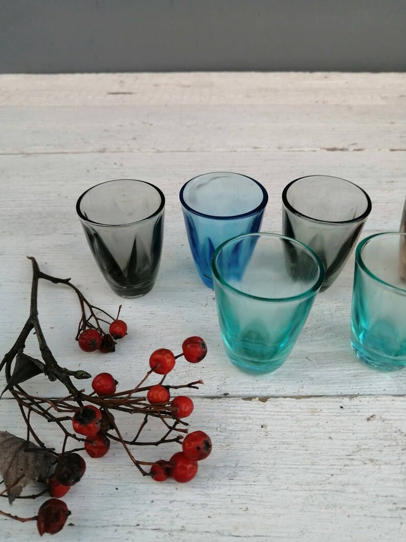 Glassware Holiday decor Vintage glasses Home decor Glasses of different colors Soviet era Glass glasses Set of 7 vintage glasses