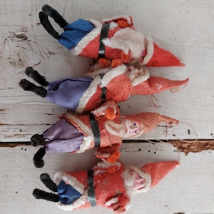 4x shabby antique 1940s 1950s chenille santa santas composition pipe cleaner