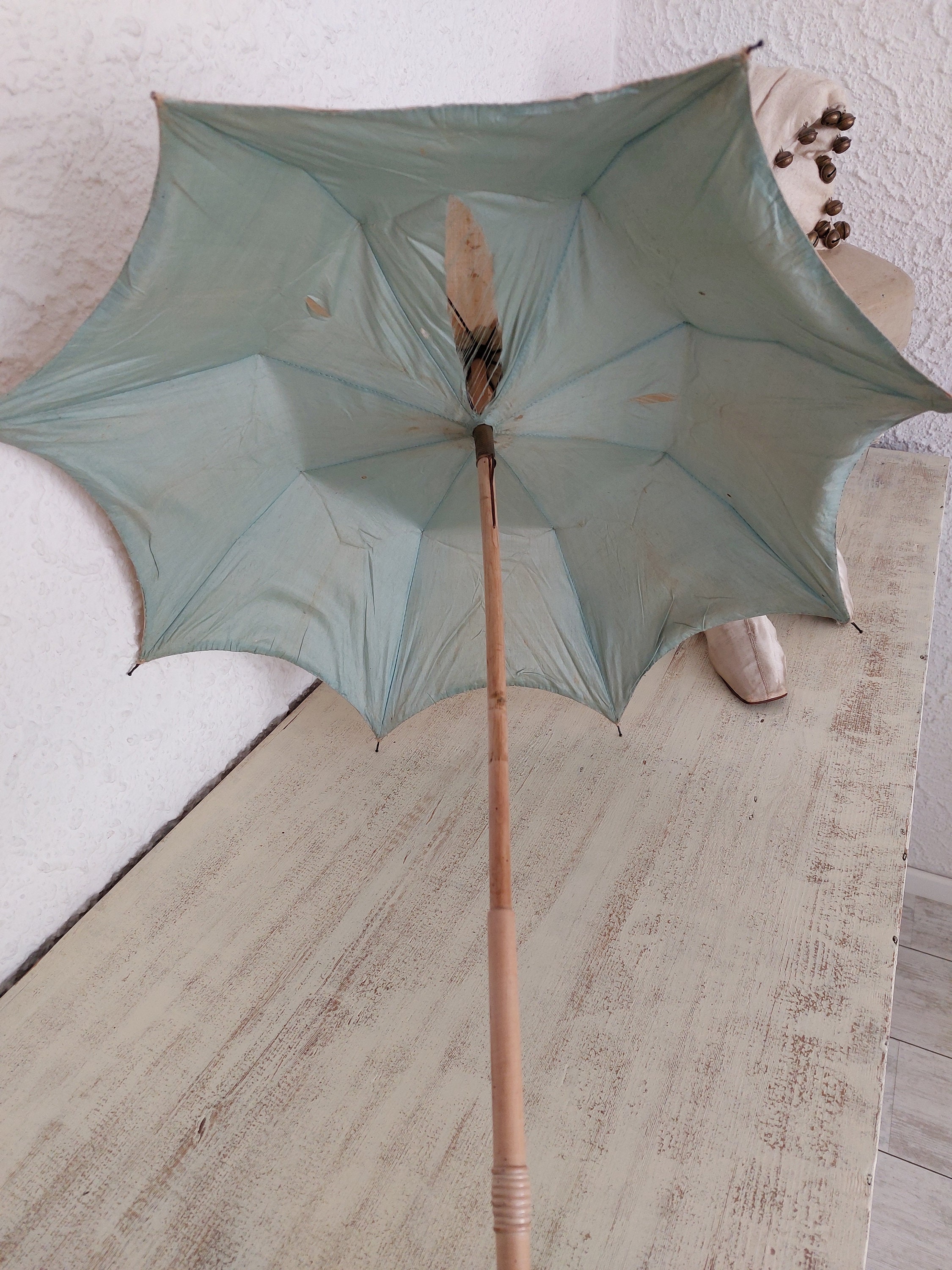 Antique Victorian 1800 1800s 19th Century Cream French Blue Silk