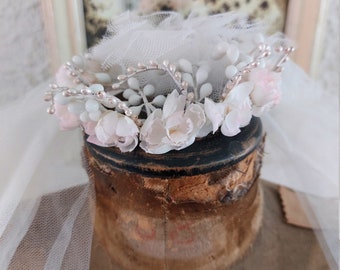 antique vintage early 1900 1900s veil wax pearls flowers pink white