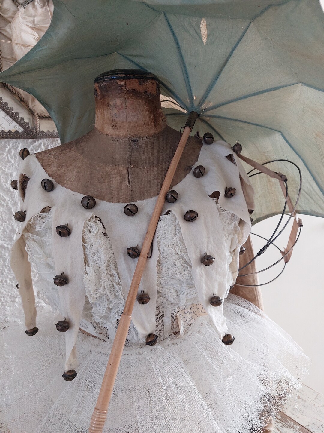 Antique Victorian 1800 1800s 19th Century Cream French Blue Silk