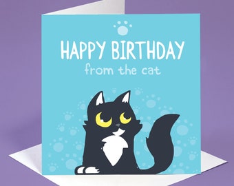 Happy Birthday From the Cat card, Birthday card for cat lover, Tuxedo cat birthday card, Black and white cat card