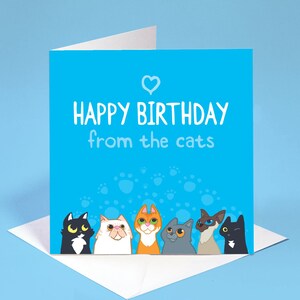 Happy Birthday From the Cats card, Blue birthday card with cats, Cat Birthday card for husband, Blue birthday card with cats for boyfriend