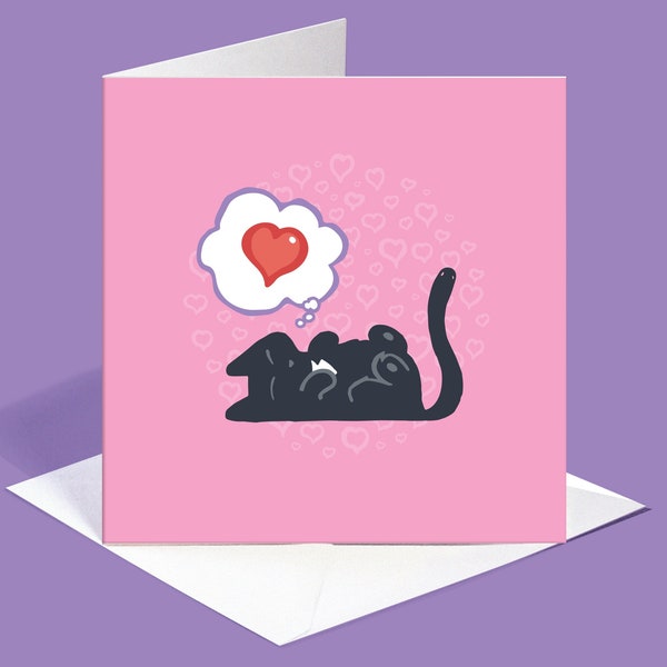 Dreaming black cat greeting card, Love greeting card, Romantic card for girlfriend, Sweet anniversary card for cat lover, card for husband