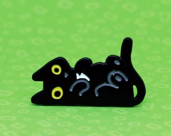 Black Cat Enamel Pin, Black Cat On Back Pin, Perfect Gift for Cat Lover