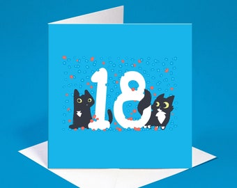 Carte de 18e anniversaire avec chat noir, carte d’anniversaire de dix-huitième chat, carte de 18e anniversaire de chat de chat de chat de chat de 18e siècle, carte de 18e anniversaire