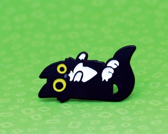 Cute Tuxedo cat enamel pin, Fluffy cat on back pin, Cute black and white cat pin badge, Soft enamel tuxedo cat pin, Sweet gift for cat mum