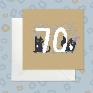 Carte d'anniversaire du 70e chat, carte d'anniversaire dorée pour les 70 ans, carte d'anniversaire de chat noir pour les 70 ans, carte des chats noirs des 70 ans, carte d'amant des chats pour les 70 ans