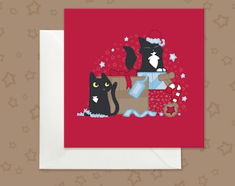 Black Cats Christmas Card, Playful Holiday Card
