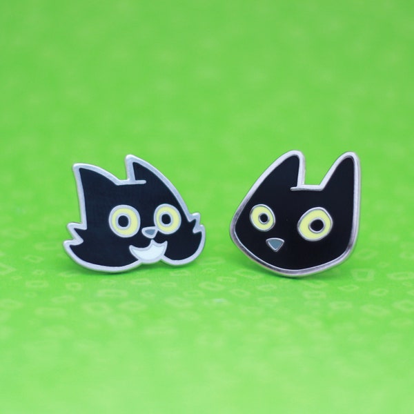 Two black cat pins, Set of sweet black cat pins, Two hard enamel cat pins, 2 black cat portrait badges, Small pins of black and white cats