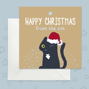 Carte de Noël chat drôle, carte de Noël chat or, carte de Noël chat avec chat noir, carte de vœux douce pour amoureux des chats