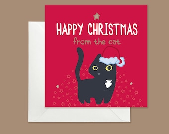 Funny Black Cat Christmas Card, Festive Holiday Greeting, Cat Lover Greeting Card