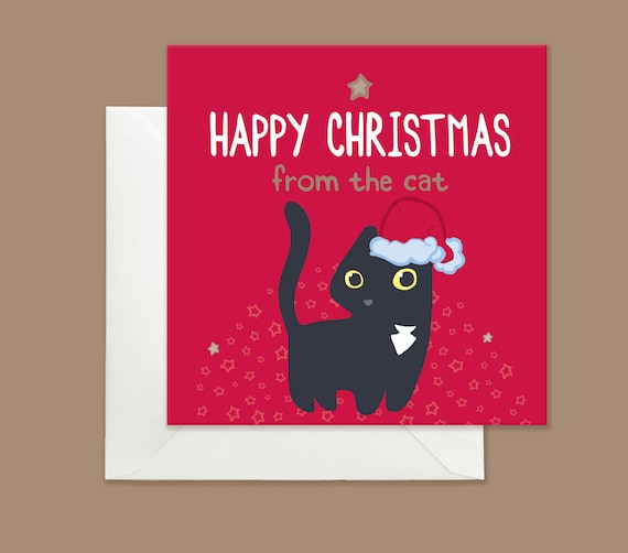Funny Black Cat Christmas Card, Festive Holiday Greeting, Cat Lover Greeting Card