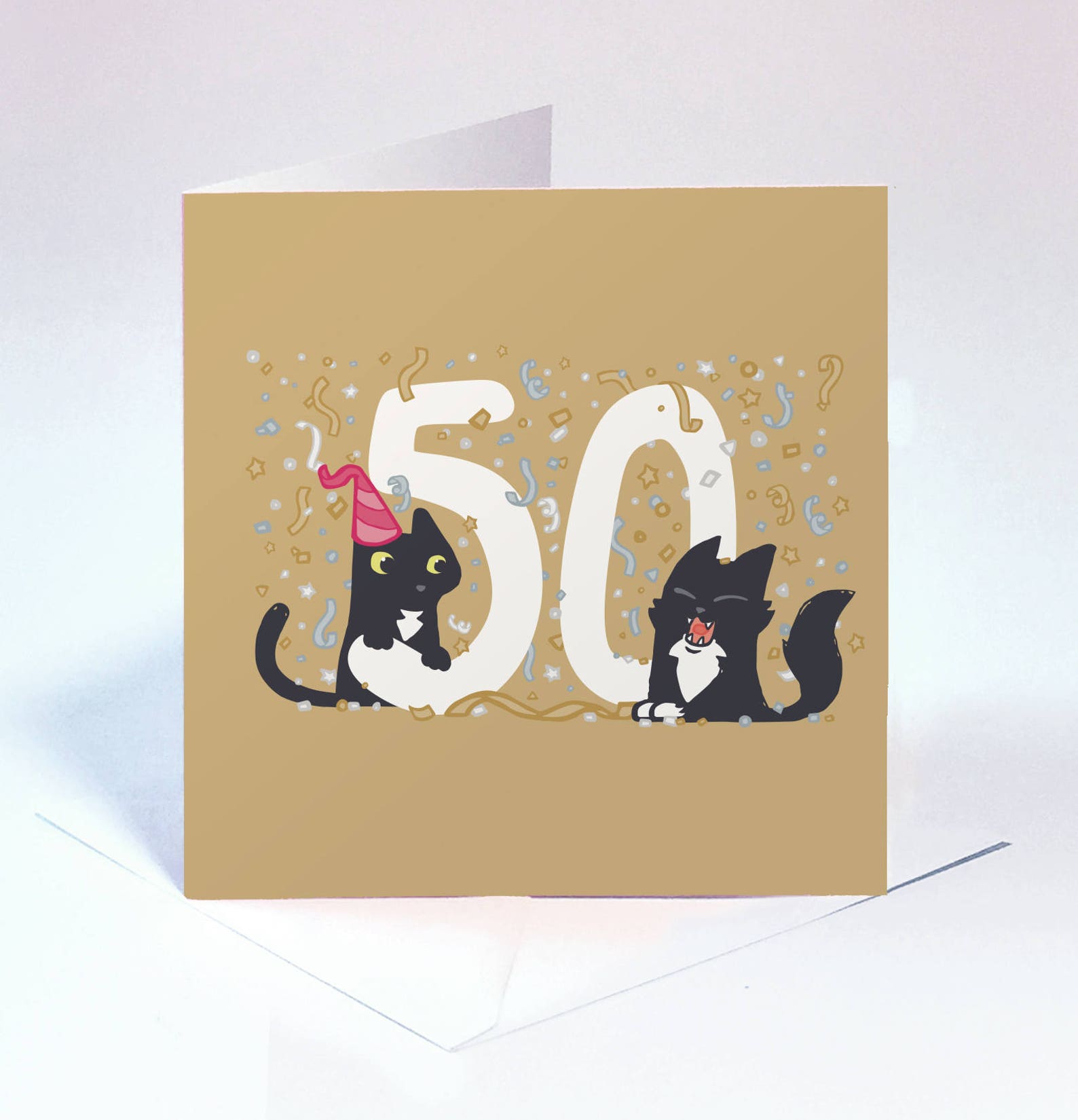 50th cat birthday card gold cat card gold birthday card for | Etsy