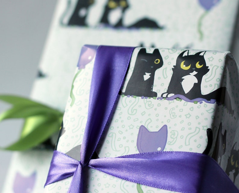 Black Cat Wrapping Paper Sheet of Black Cat Gift Wrap Single Etsy UK
