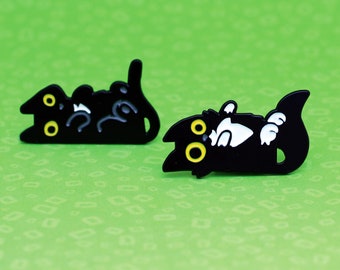 Black Cat Enamel Pin Set, Tummy Up Cat Pins, Cat Lover Gift